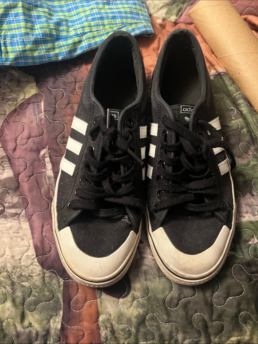 adidas Black Canvas Sneakers with White Stripes